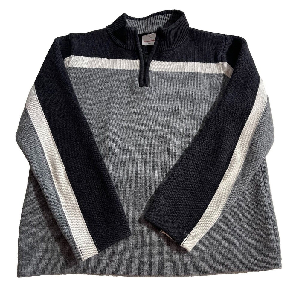 Hanna Andersson Qtr Zip Striped Sweater Cotton Black Gray White Boys 140 (10)